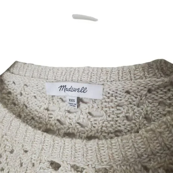 MADEWELL Womens Sweater XXSmall Beige Pullover Knit Crewneck Crop Cotton Ribbed - Picture 4 of 10